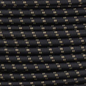 18/2 SVT-B BLACK/GOLD 2 TIC TRACER PATTERN NYLON FABRIC CLOTH COVERED PENDANT AND TABLE LAMP WIRE
