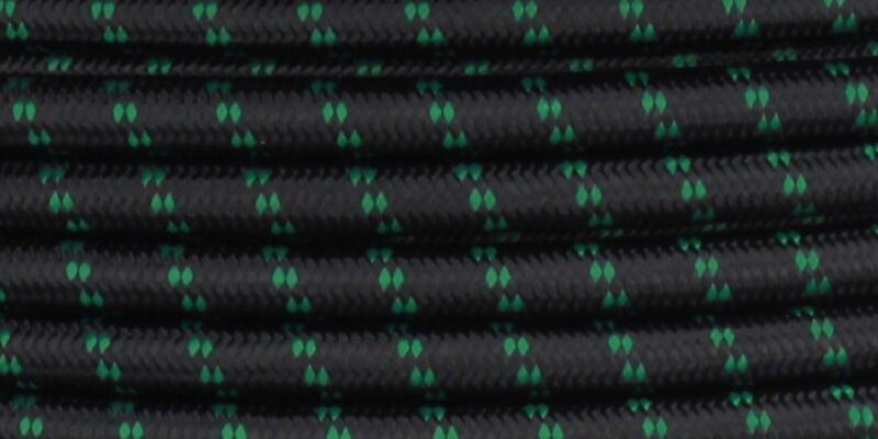 18/2 SVT-B BLACK/GREEN 2 TIC TRACER PATTERN NYLON FABRIC CLOTH COVERED PENDANT AND TABLE LAMP WIRE