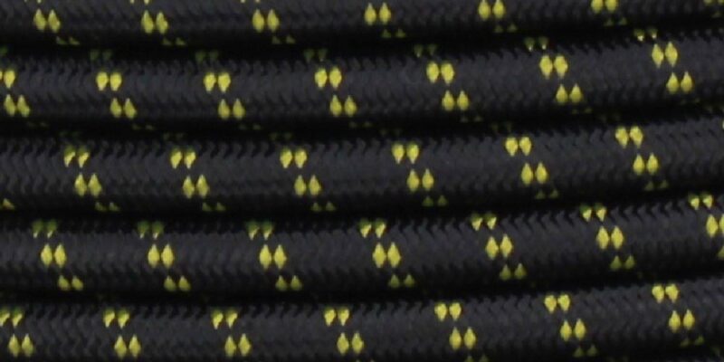 18/2 SVT-B BLACK/YELLOW 2 TIC TRACER PATTERN NYLON FABRIC CLOTH COVERED PENDANT AND LAMP WIRE